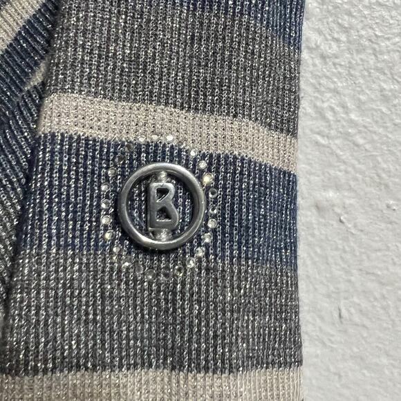 Bogner Top Womens Large Quarter Zip Sparkle Glitter Long Sleeve Stripe Blue Gray - Picture 4 of 7